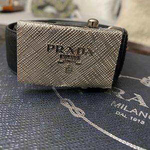 Authentic Mens Prada brushed black leather belt